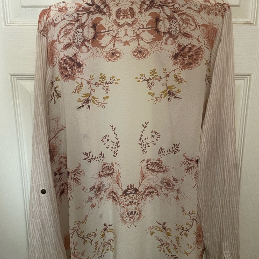 Free People Cream Lightweight Button-Down Shirt with Floral Back - Picture 3 of 7